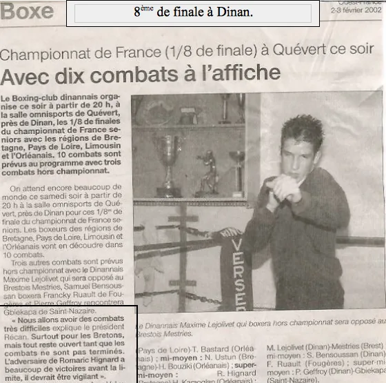 Coupure de presse&nbsp;: Avec dix combats à l'affiche  — 8e de finale à Dinan