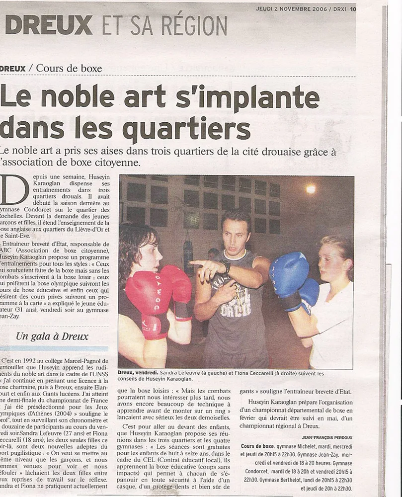 Coupure de presse&nbsp;: Le noble art s'implante dans les quartiers
